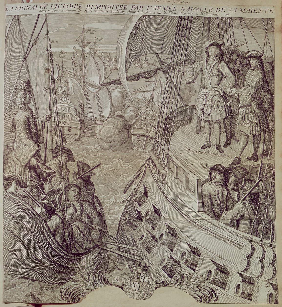 Vittoria della marina di Luigi XIV (1638-1715) contro la flotta inglese e olandese nel 1704 da French School