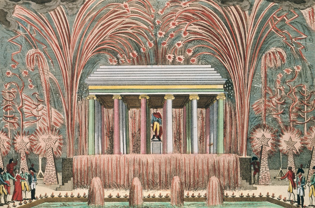 Vista di uno spettacolo pirotecnico nel Jardin du Luxembourg, 28 novembre 1807 da French School