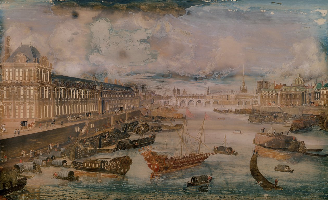 Veduta della Senna, la Grande Galerie del Louvre e il Collège des Quatre Nations, c.1680 da French School