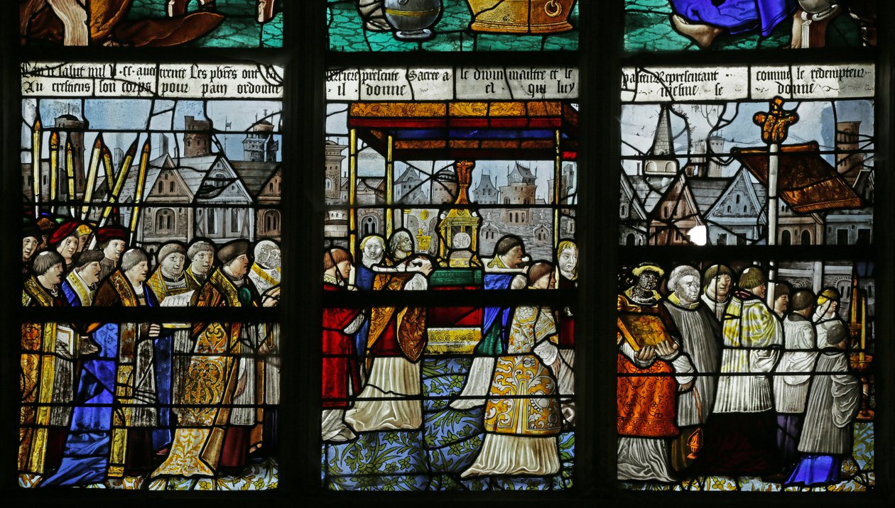 Vetrata raffigurante una processione del Santissimo Sacramento, (dettaglio), 1530 da French School