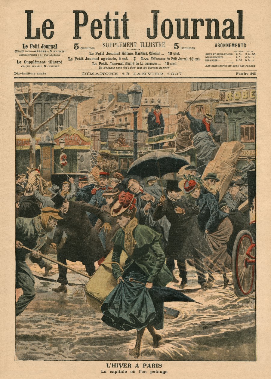 Inverno a Parigi, camminando nel fango, illustrazione da 