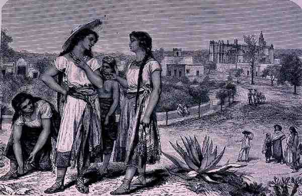Giovani Ragazze di Tula, da Le Antiche Città del Nuovo Mondo, di Claude-Joseph-Desire Charnay, pub. 1887 da French School