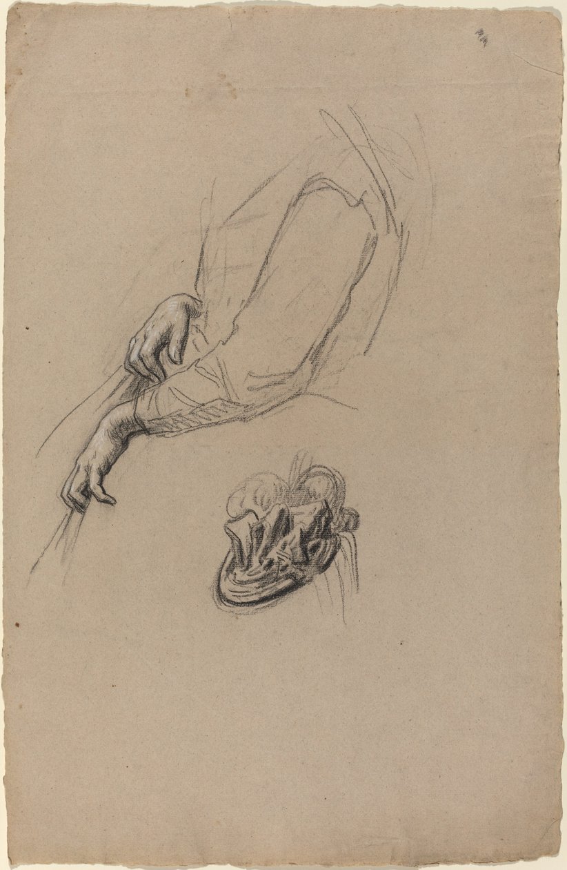 Mani di giovane donna e cappello con nastro da French 19th Century