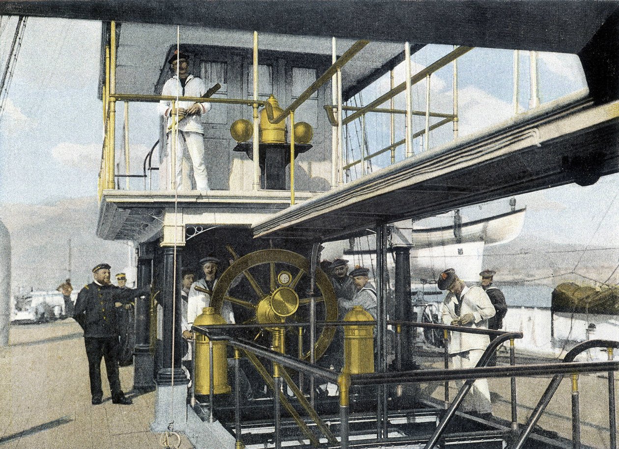 Marina francese, fine XIX secolo: esercizio della barra di navigazione - Bibl. des Arts Deco. da French Photographer