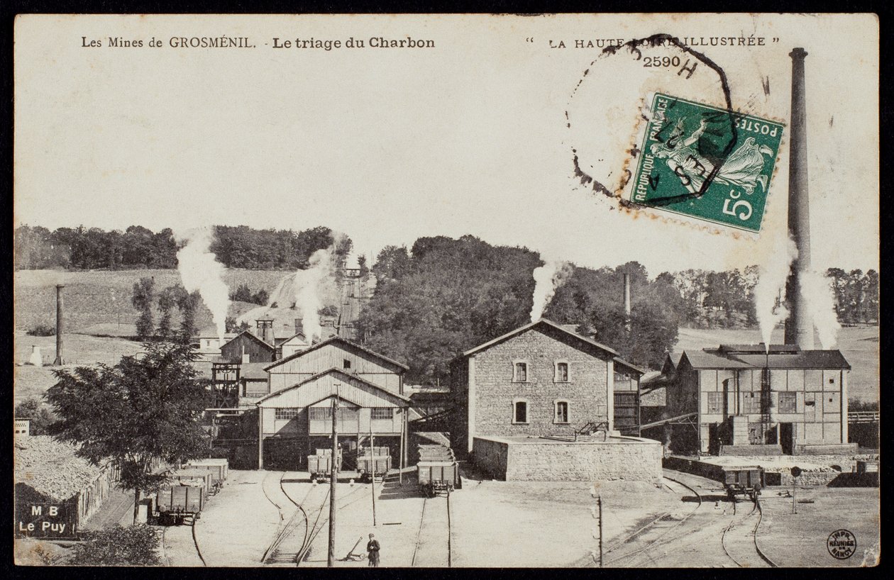 Cartolina raffigurante le miniere di Grosmenil, selezione del carbone, Haute-Loire, c.1900 da French Photographer