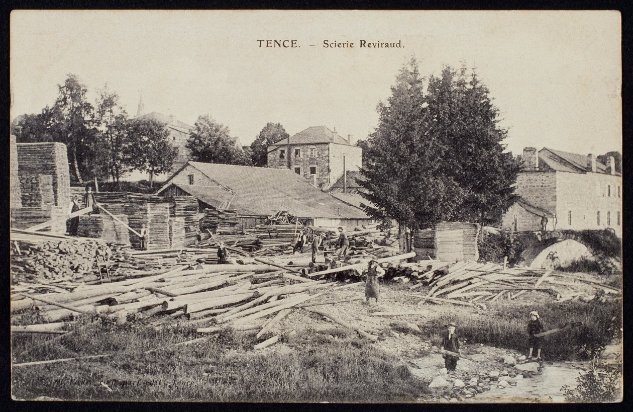 Cartolina raffigurante la segheria Reviraud a Tence, Haute-Loire, c.1900 da French Photographer