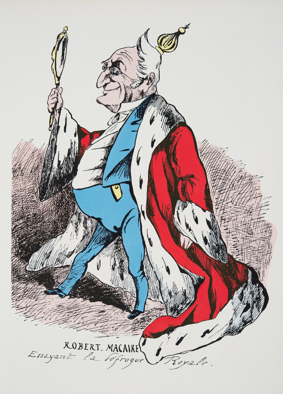 Robert Macaire - provando il vestito reale, da Storia della Terza Repubblica, Vol. I, Storia Politica, pub.1933 da French Photographer