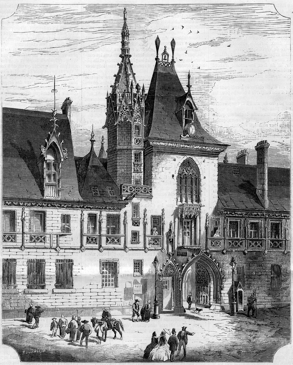 Architettura gotica del XV secolo: facciata del cortile interno della casa di Jacques Coeur (1395-1456), mercante francese. Bourges, Cher (18) da French School