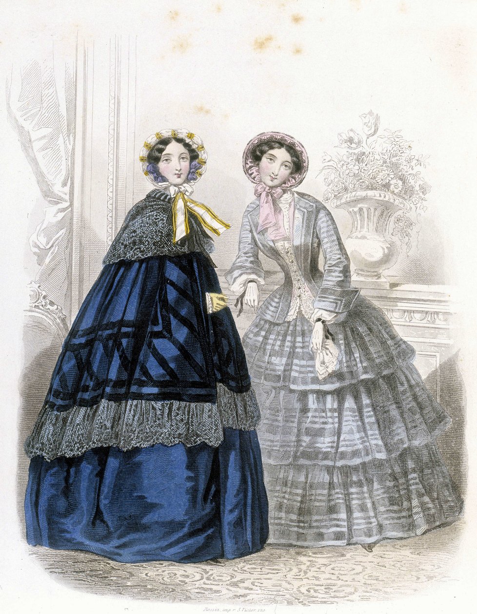2 donne alla moda: in abito - in "Journal des Demoiselles" 1852 (incisione) da French School