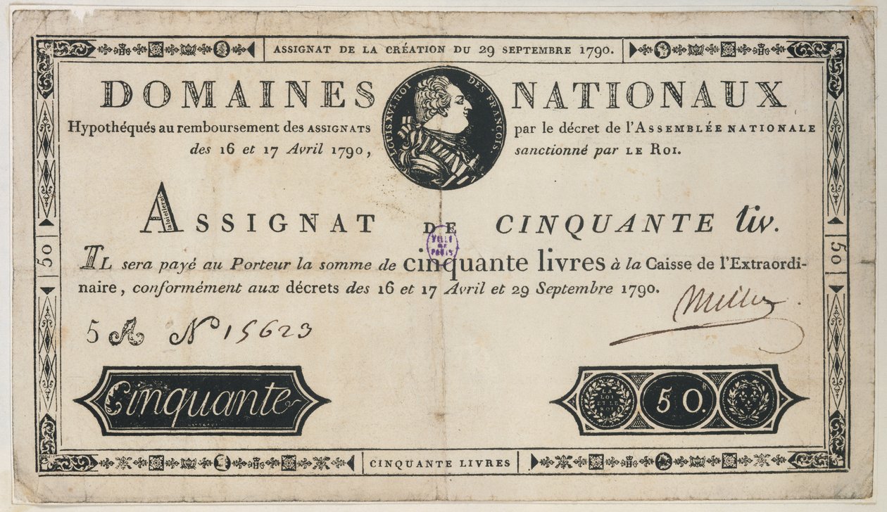 Banconota da 50 livres, 29 ottobre 1790 da French School