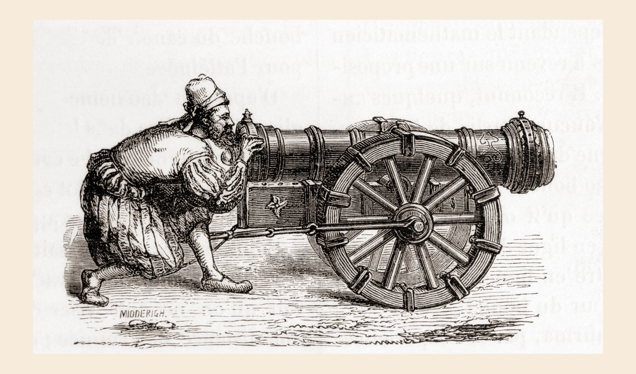 Un cannone tedesco a retrocarica del XVI secolo, da Les Merveilles de la Science, pubblicato c.1870 da French School