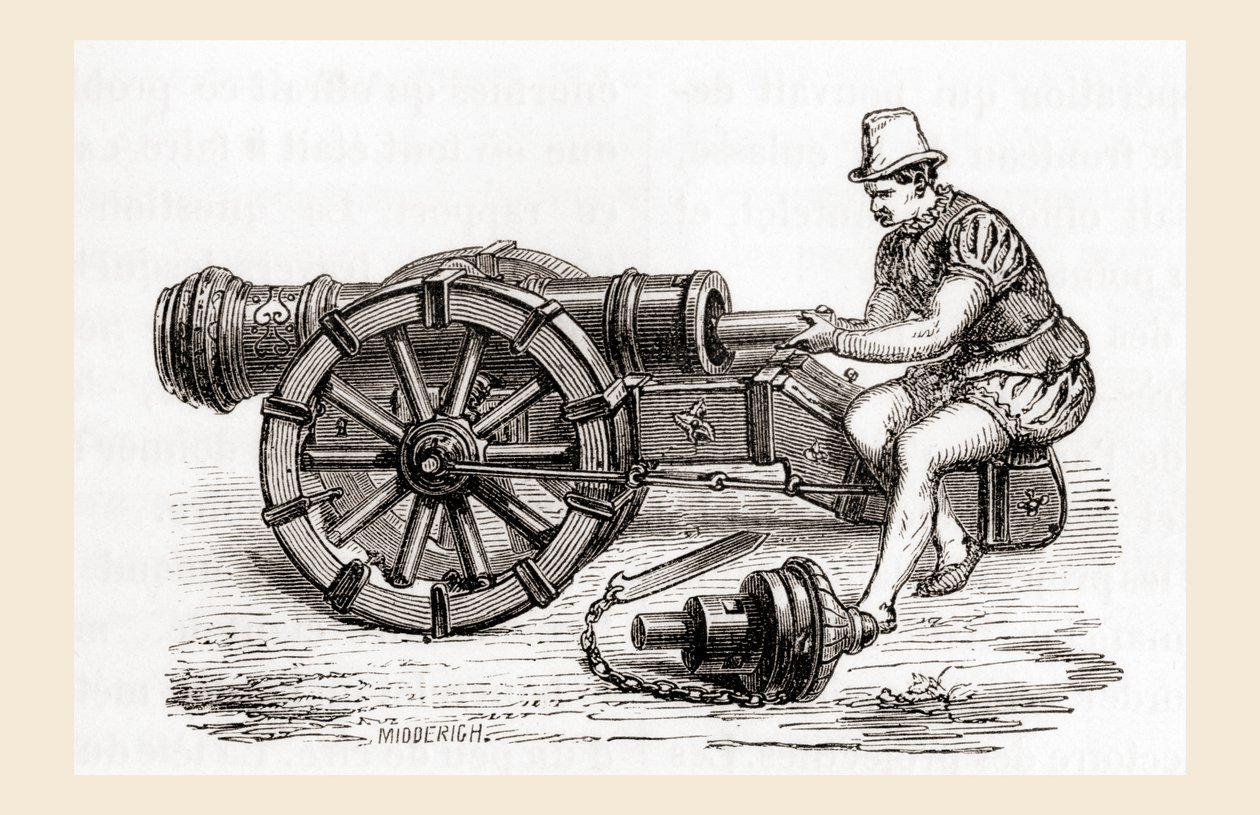 Un cannone tedesco a retrocarica del XVI secolo, da Les Merveilles de la Science, pubblicato c.1870 da French School