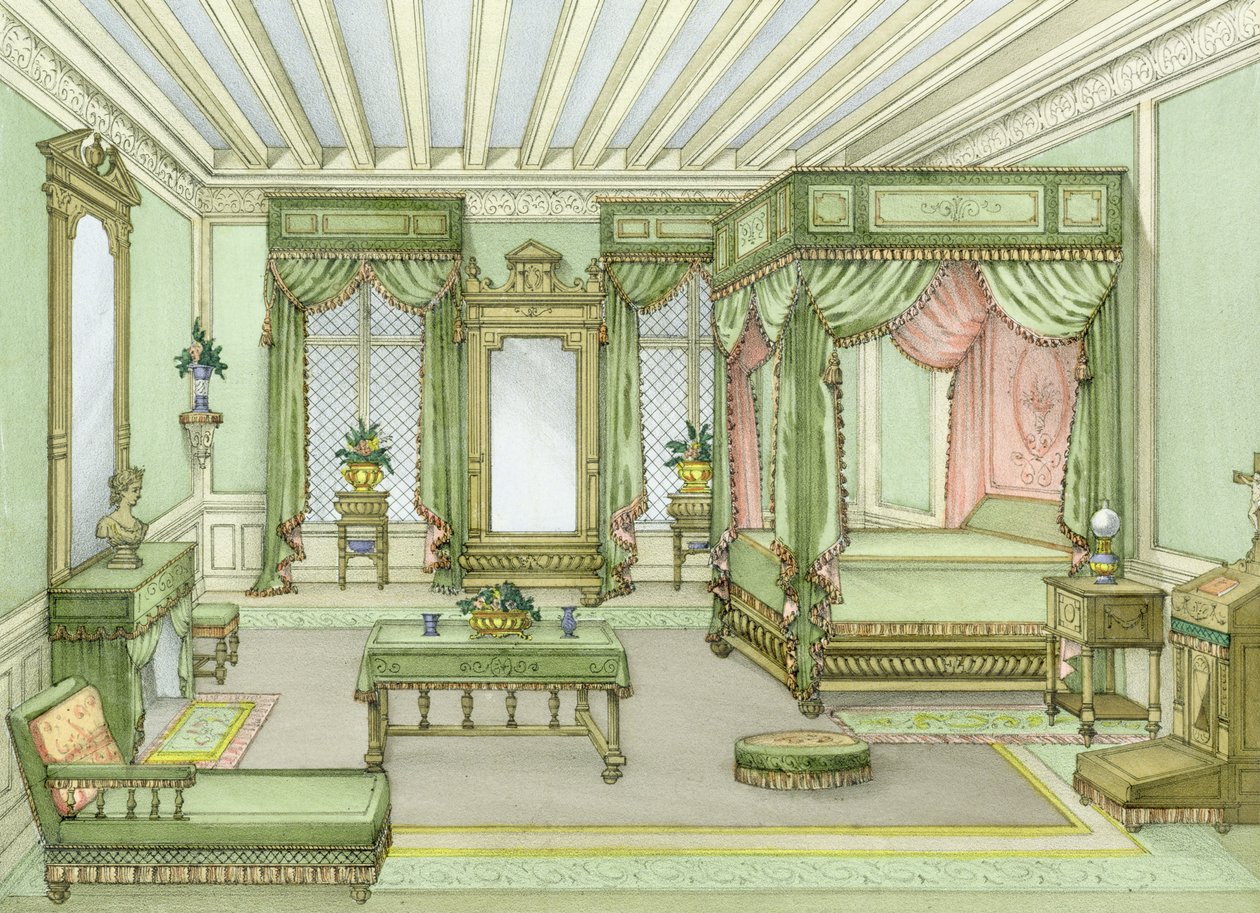 Interno di una camera da letto in stile Enrico II da French School