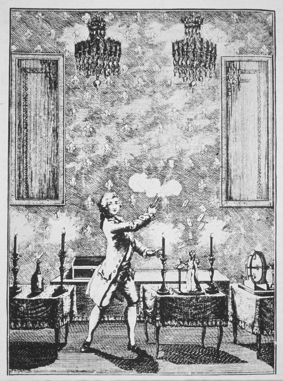 Una Dimostrazione di Prestidigitazione da La magie Blanche devoilee di Decremps, 1659, illustrato in una Storia della Magia, pubblicato alla fine del XIX secolo da French School