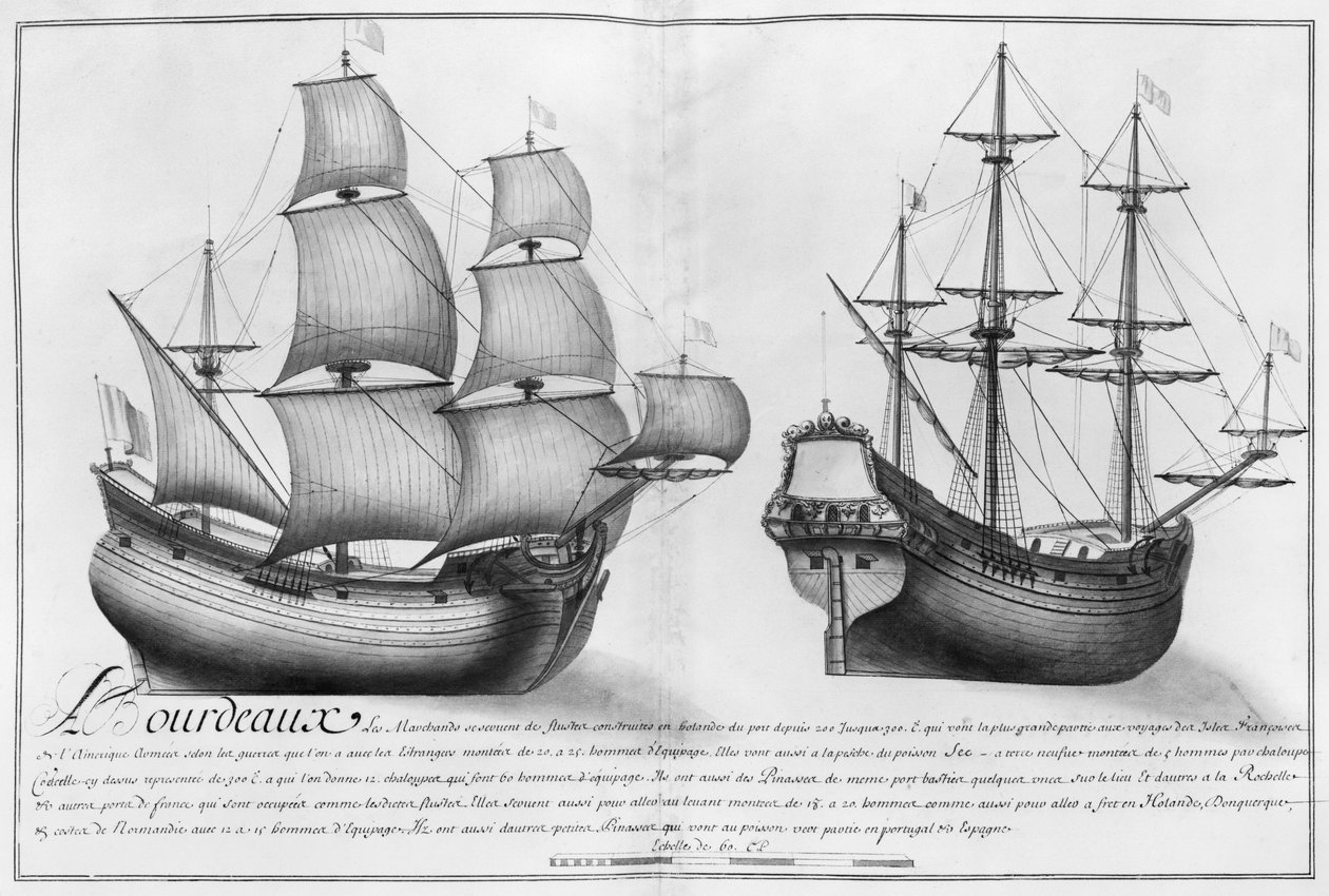 Una nave da negozio olandese e una pinassa, Bordeaux, illustrazione da 