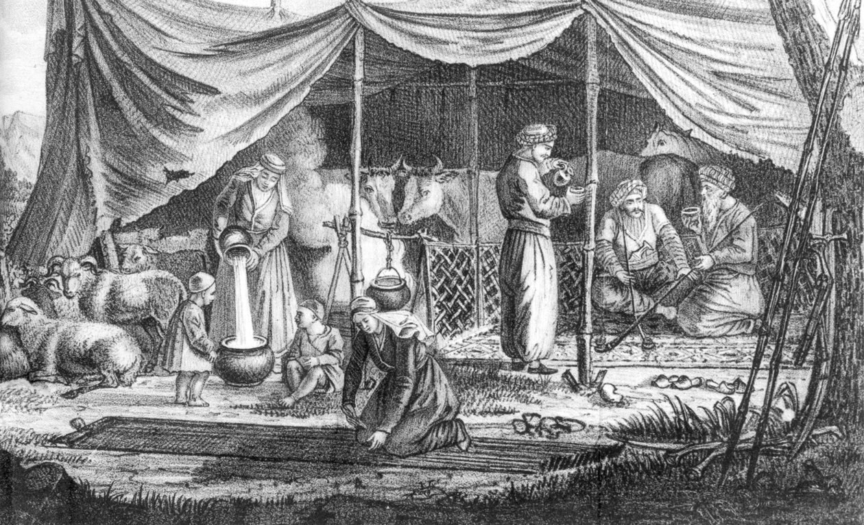 Una famiglia di nomadi curdi, da Voyage en Perse di Gaspard Drouville, pubblicato nel 1825 da French School