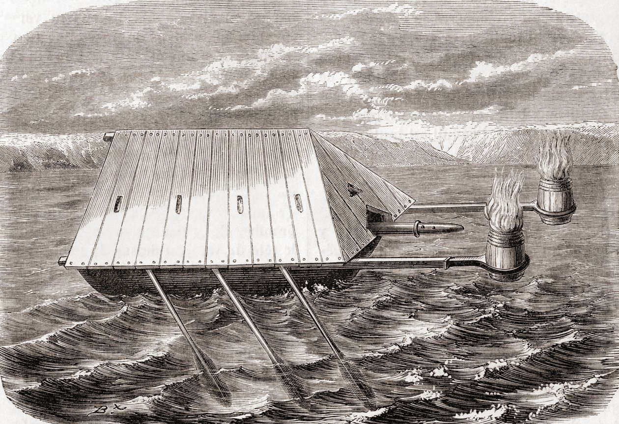 Una nave da fuoco greca, dopo un disegno in un manoscritto latino del XIII secolo, da 