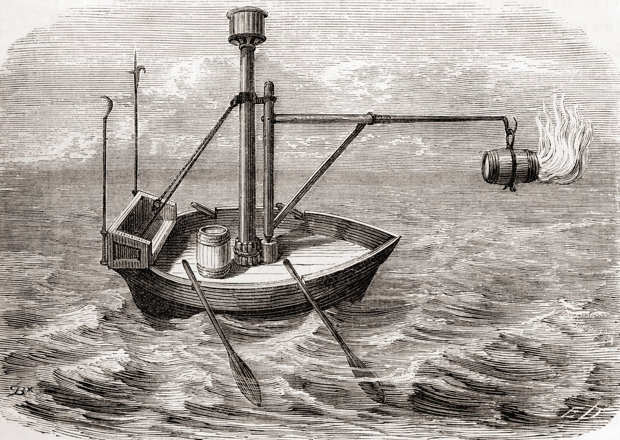 Una nave da fuoco greca, da un disegno in un manoscritto latino del XIII secolo, da Les Merveilles de la Science, pubblicato c.1870 da French School