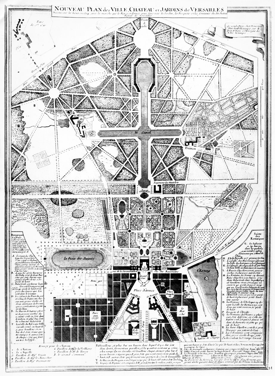 Un nuovo piano della città, castello e giardini di Versailles, 1714 da French School