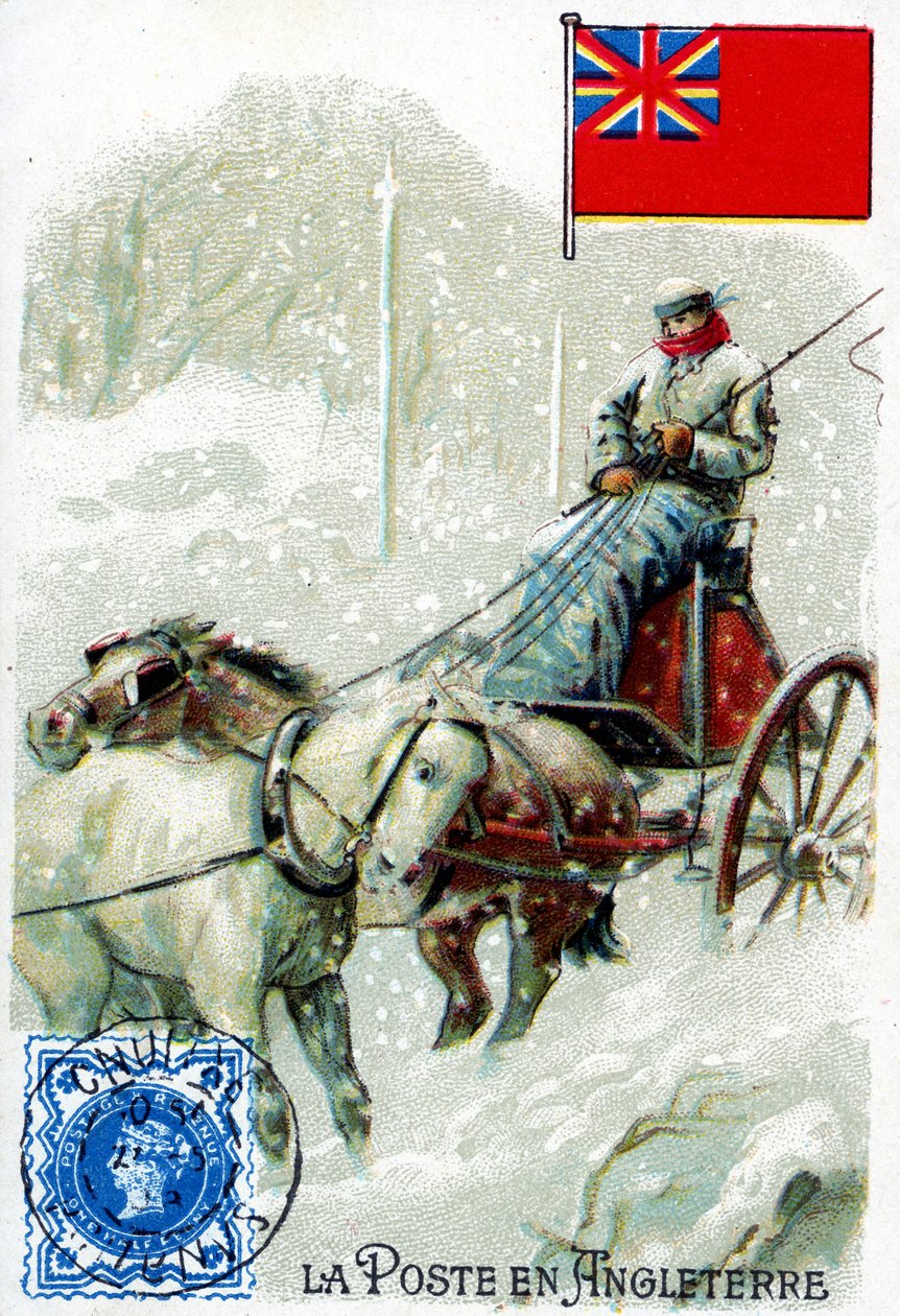 Un postino in Inghilterra che consegna la posta in inverno, fine XIX secolo da French School
