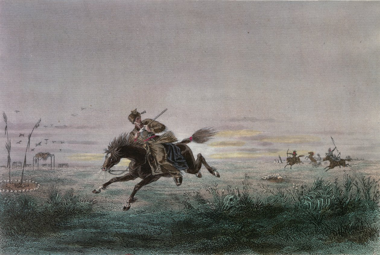 Un postino del Pony Express americano attaccato dai nativi americani da French School