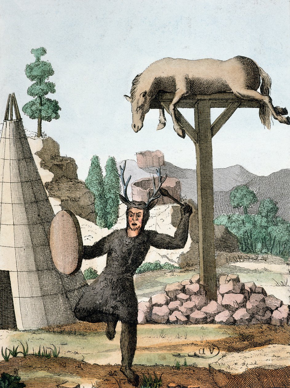 Uno sciamano tartaro siberiano e luogo di sepoltura, c.1811 da French School