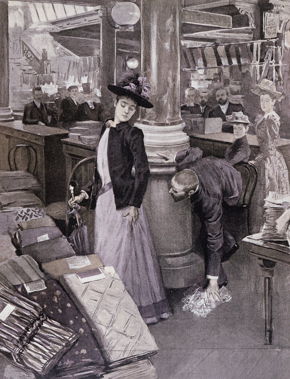 Un ladro in un grande magazzino a Parigi, illustrazione da Paradis des Dames, c.1895 da French School