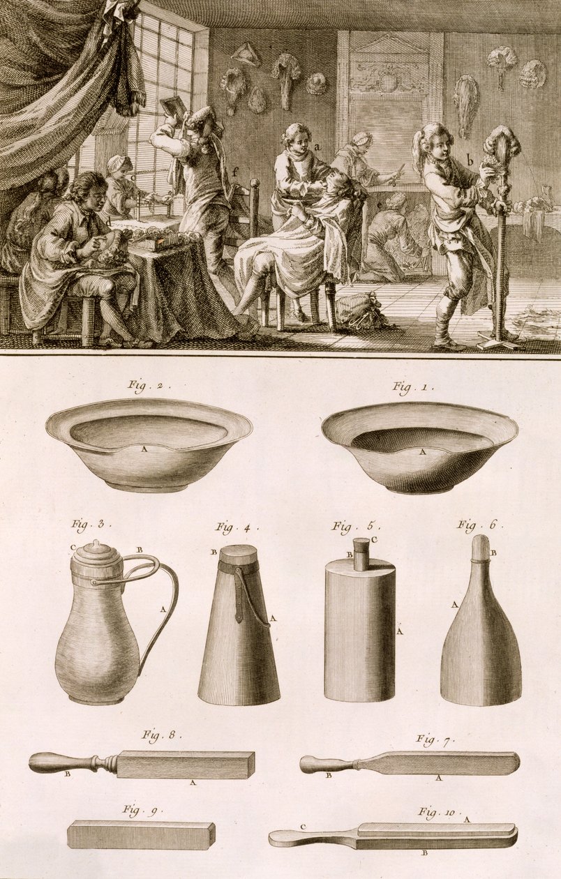 Un barbiere e i suoi attrezzi, dall