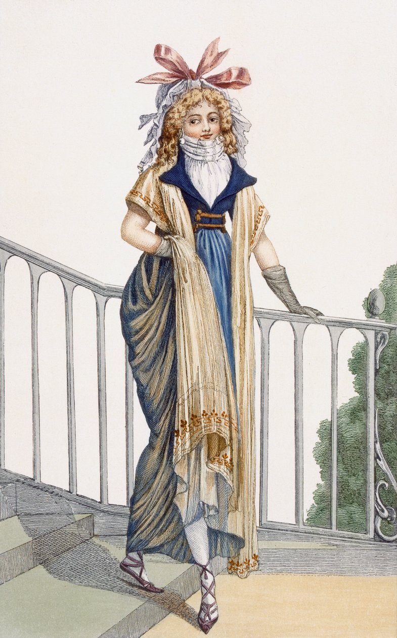 Abito da passeggio in stile campagnolo, illustrazione da Journal des Dames et des Modes, 1797 da French School