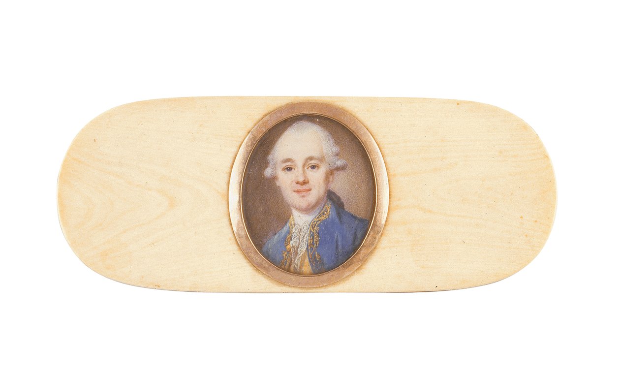 Un gentiluomo, detto essere Sir Robert Ainslie, Bt., inserito nel coperchio di una scatola da French School