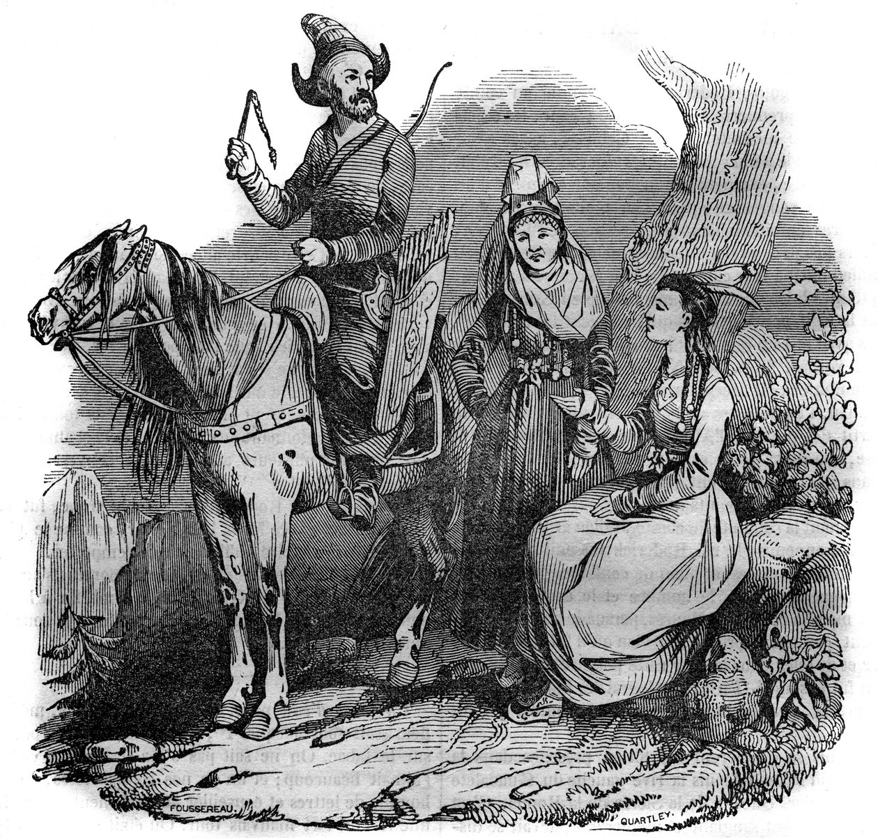 Un gruppo di cosacchi kirghisi in costume tradizionale. In "Il negozio pittoresco" 1835 da French School
