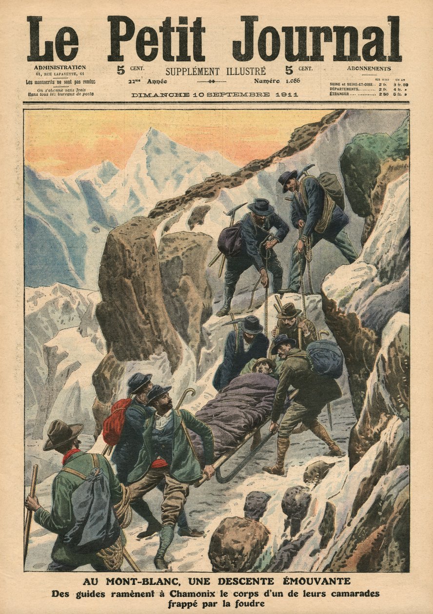 Una discesa in movimento sul Monte Bianco, illustrazione da 