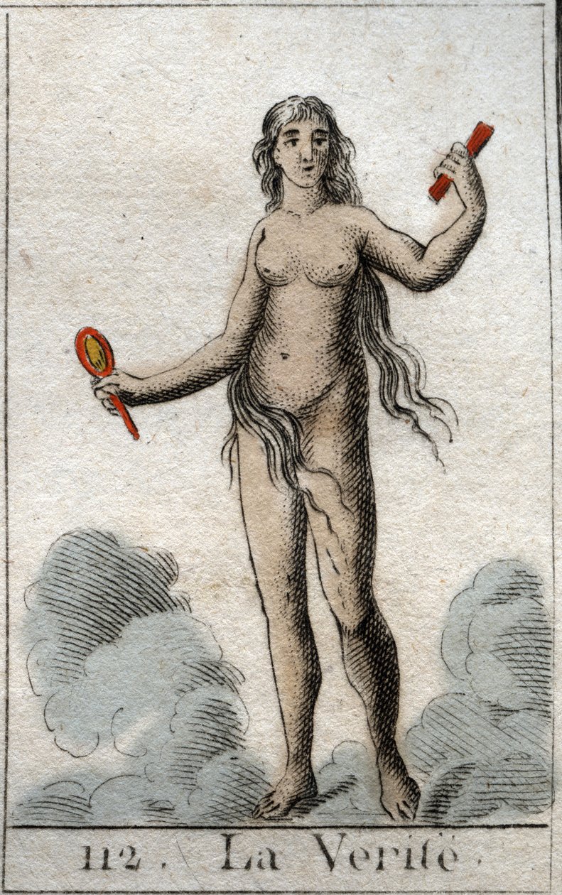 Rappresentazione della Verità, una giovane donna nuda con un volto candido, tiene uno specchio. Da 