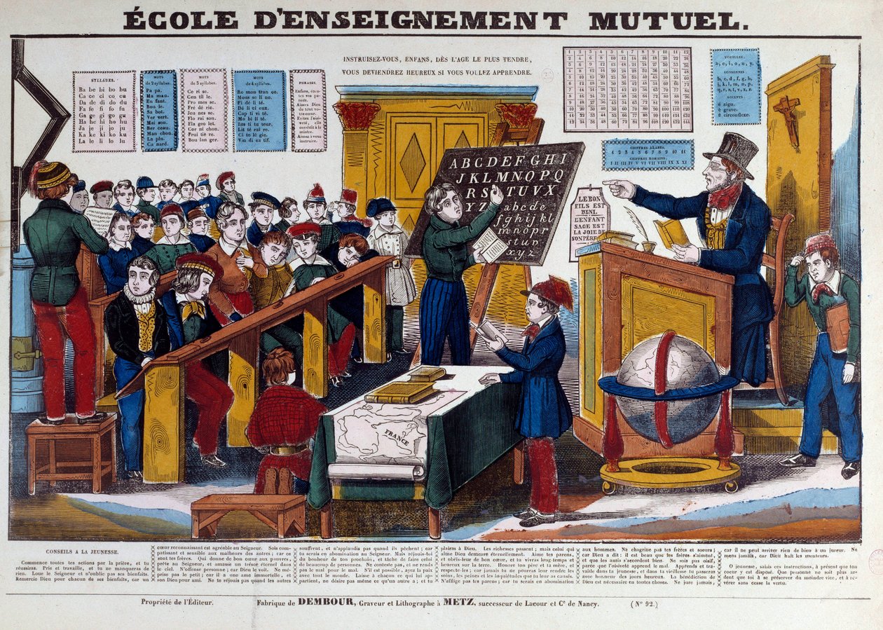 Una scuola di educazione reciproca introdotta in Francia intorno al 1815. Incisione del XIX secolo Parigi, Museo Carnavalet da French School