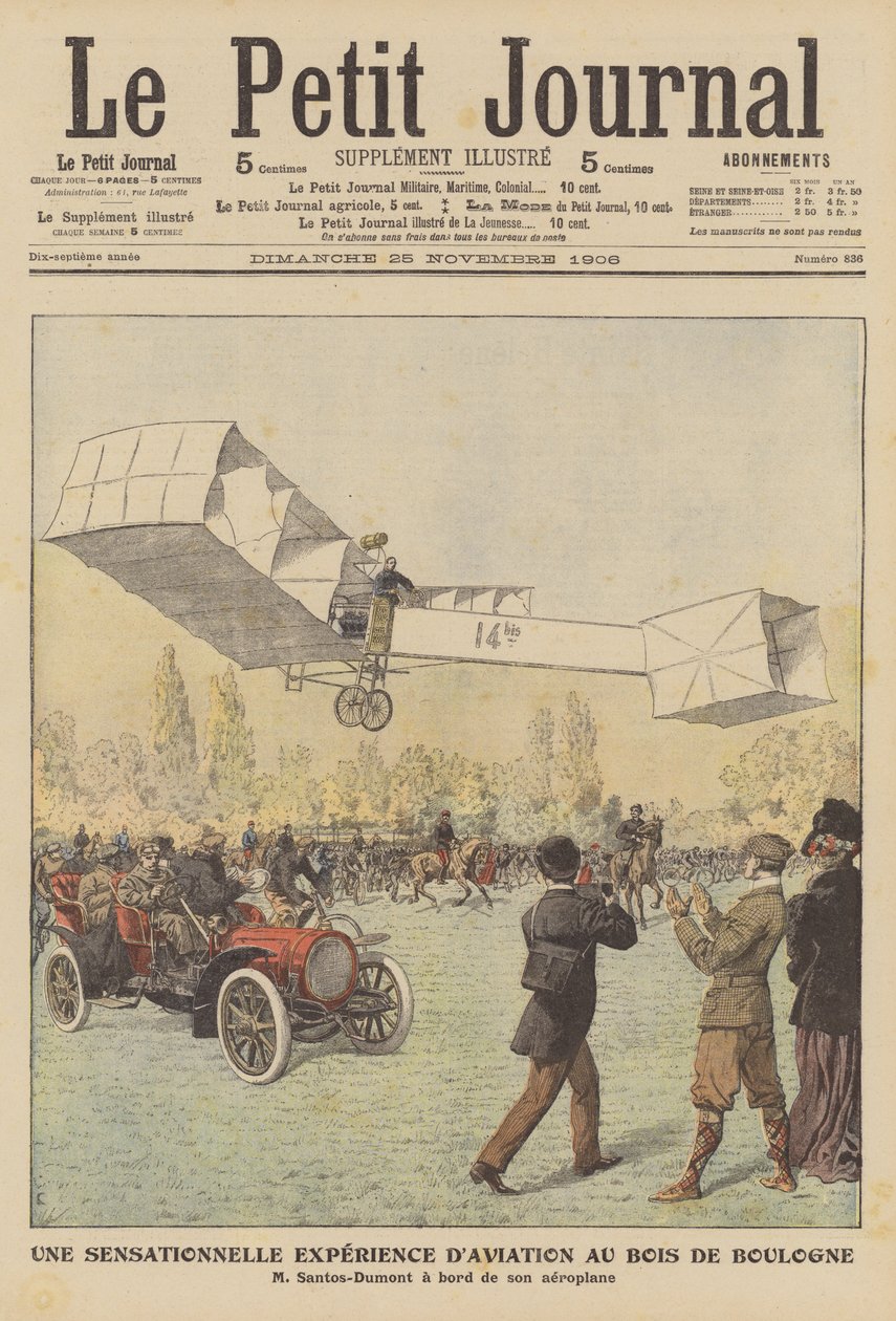 Un volo sensazionale nel Bois de Boulogne, Parigi (litografia a colori) da French School