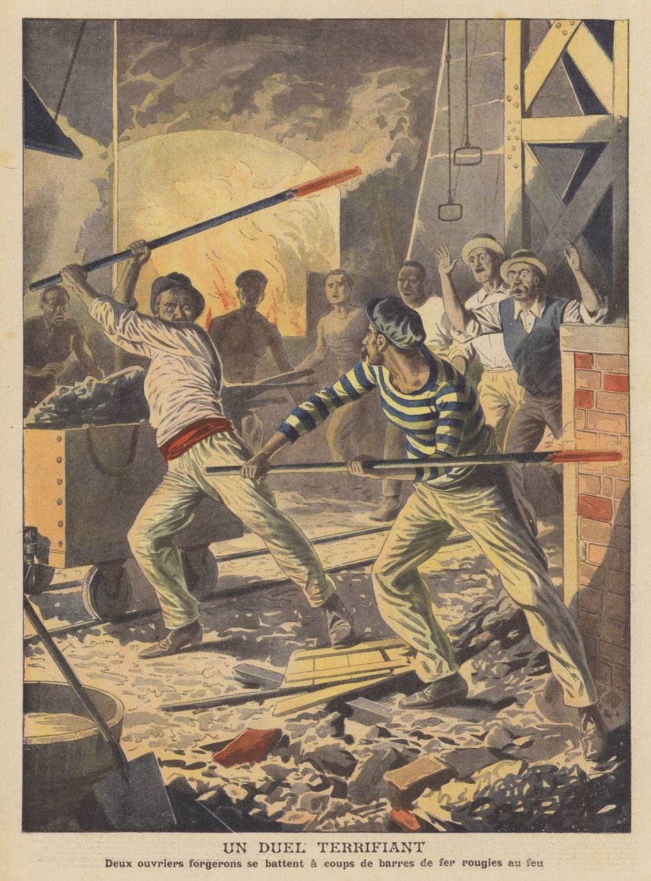 Un terrificante duello (litografia a colori) da French School