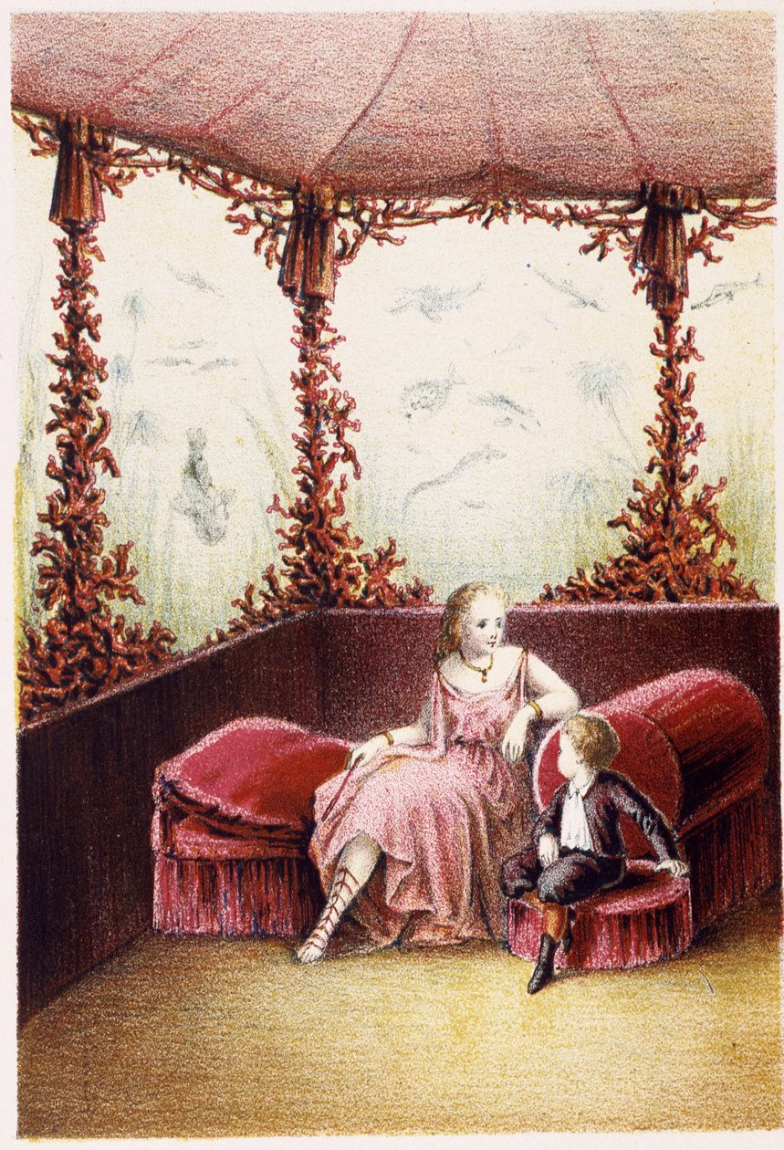 Una donna che parla con un ragazzo - in “Viaggio al fondo del mare” di H. de la Blanchère da French School