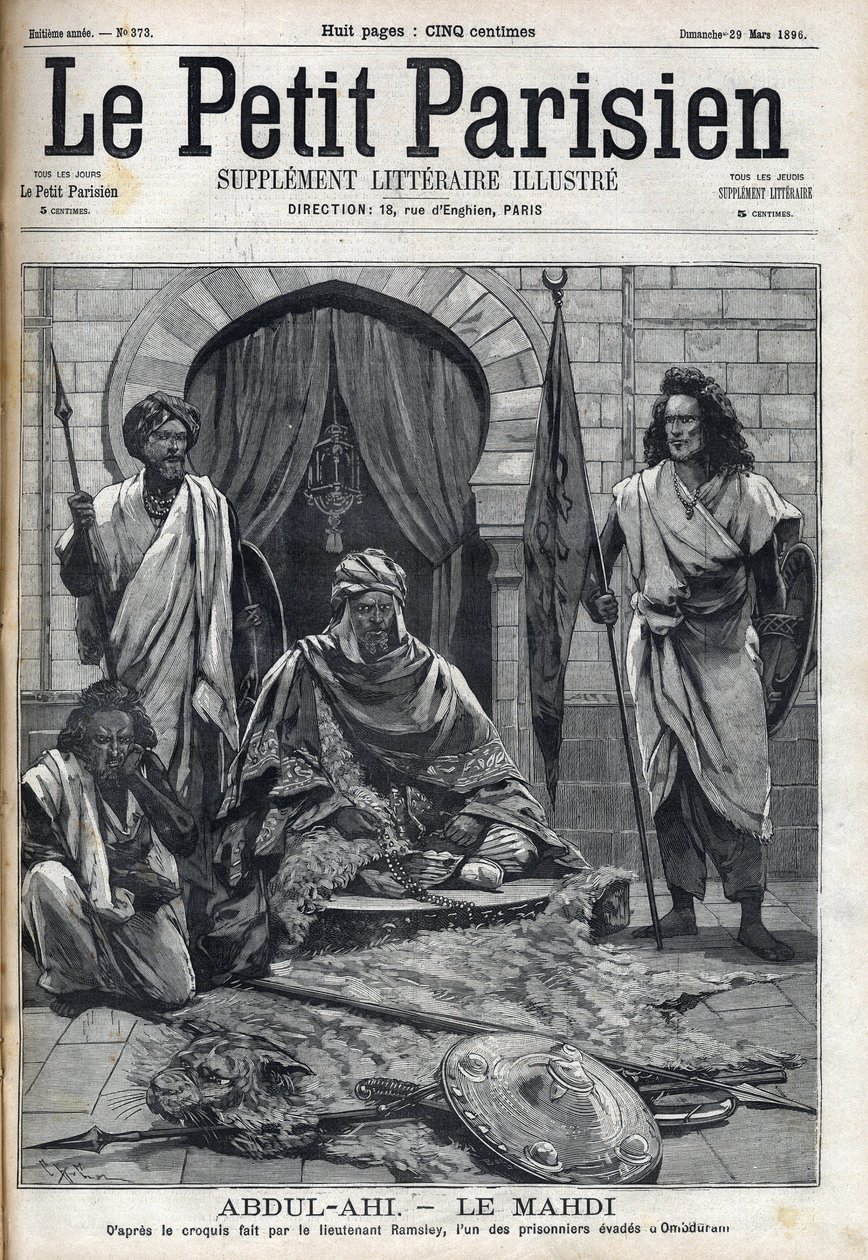 Palazzo Abdul-Ahi (Abdulahi) a Ombduram sulle rive del Nilo a Mahdi. Incisione in "Le Petit Parisien". da French School