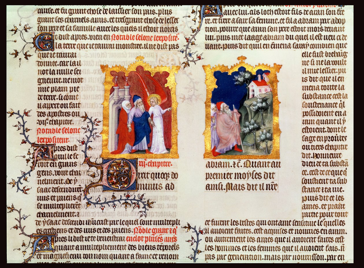 Abramo e Sara lasciano Ur dei Caldei per Canaan, dalla Bibbia di Jean de Sy, c.1355 da French School