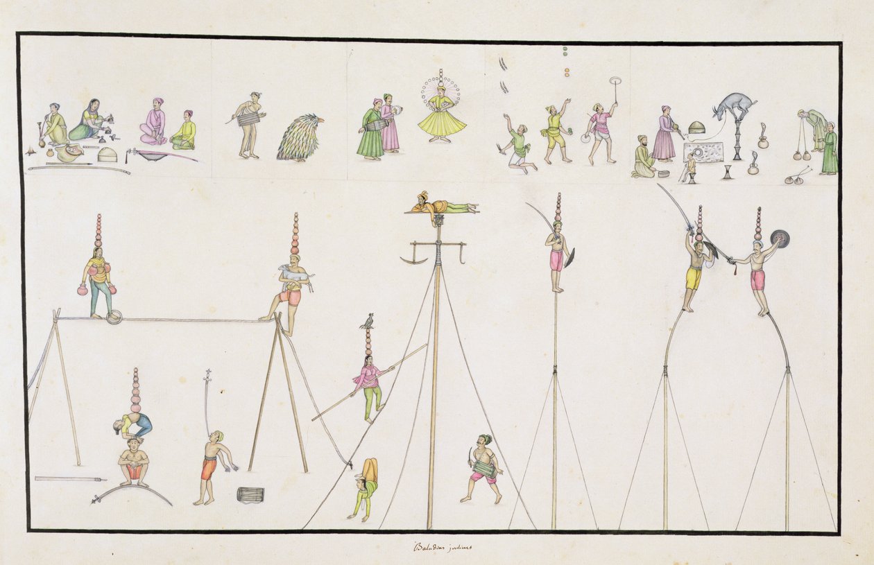 Acrobati, giocolieri, imitatori, intrattenitori dal Gentil Album, pubblicato nel 1774 da French School