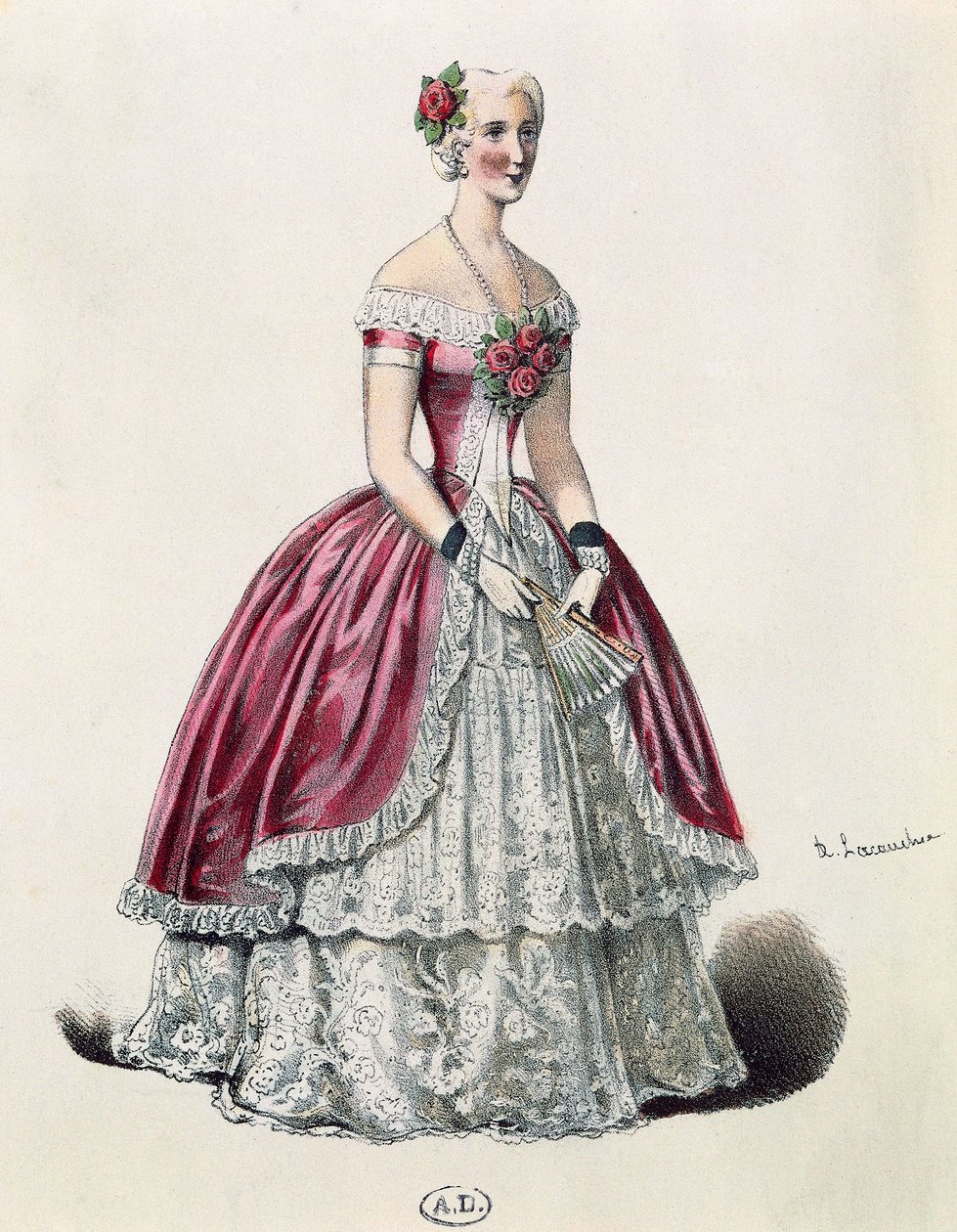 Attrice Eugenie Doche nel ruolo principale in La signora delle camelie, dramma di Alexandre Dumas figlio, Francia da French School