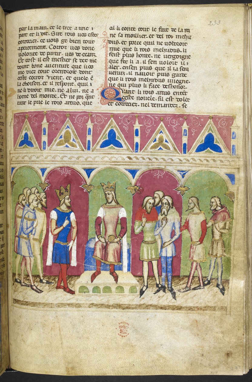 Add. MS 12228, f.223, Romanzo del Re Meliadus di Leonnoys, c.1352 (pergamena) da French School