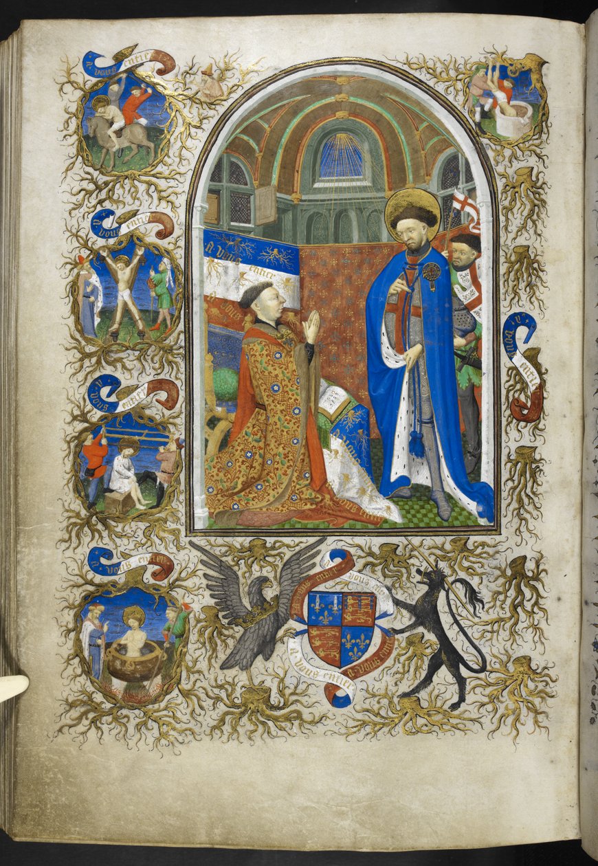 Duca di Bedford davanti a San Giorgio, dal Libro delle Ore (Le Ore di Bedford) c.1410-30 da French School