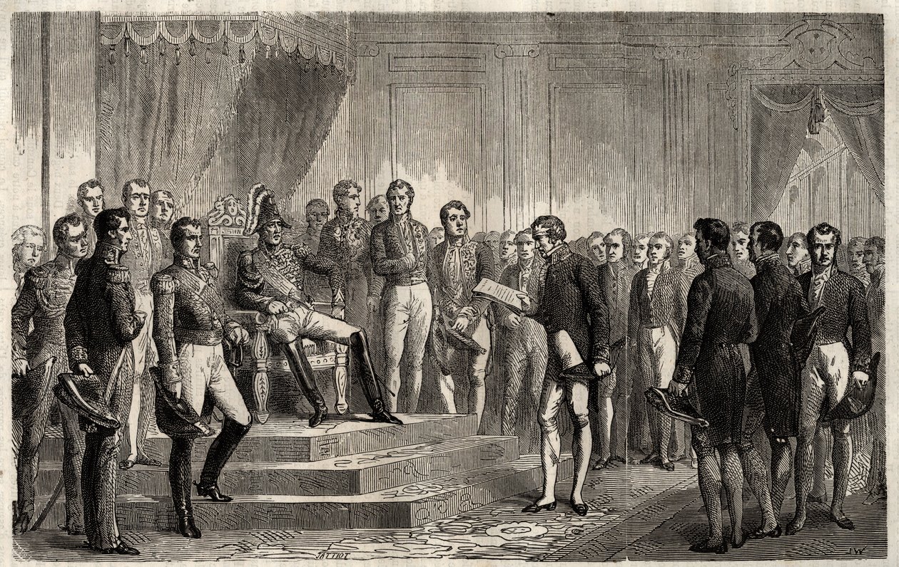 Discorso dei 221 - Lo statista liberale Roy-Collard presenta il Discorso dei 221 - Pierre Paul Royer-Collard legge al re francese Carlo X il discorso dei 221 per protestare contro il Regolamento del 1830 - Pierre Paul Royer Collard (1763-1845) da French School