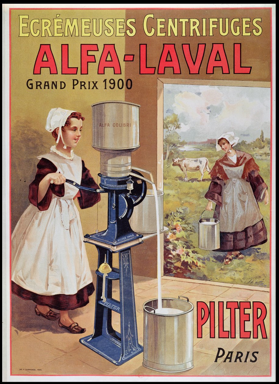 Pubblicità per separatori di crema Alfa-Laval, 1905 da French School