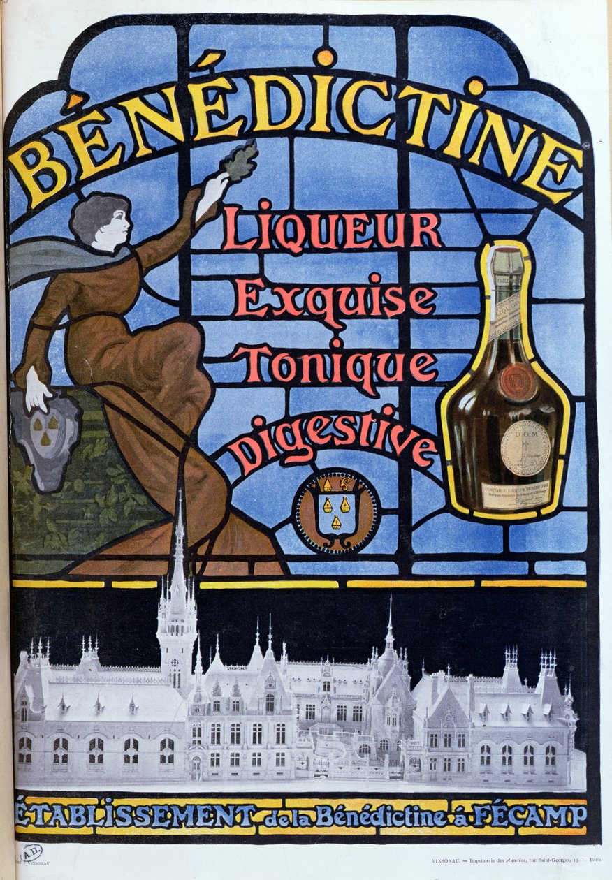 Pubblicità per il liquore Benedettino, inizio XX secolo da French School