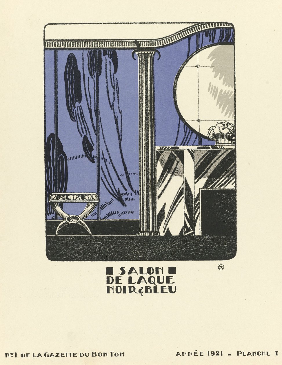 Pubblicità per "Salon de Laque Noir  Bleue", pub.1921 (stampa a stencil) da French School