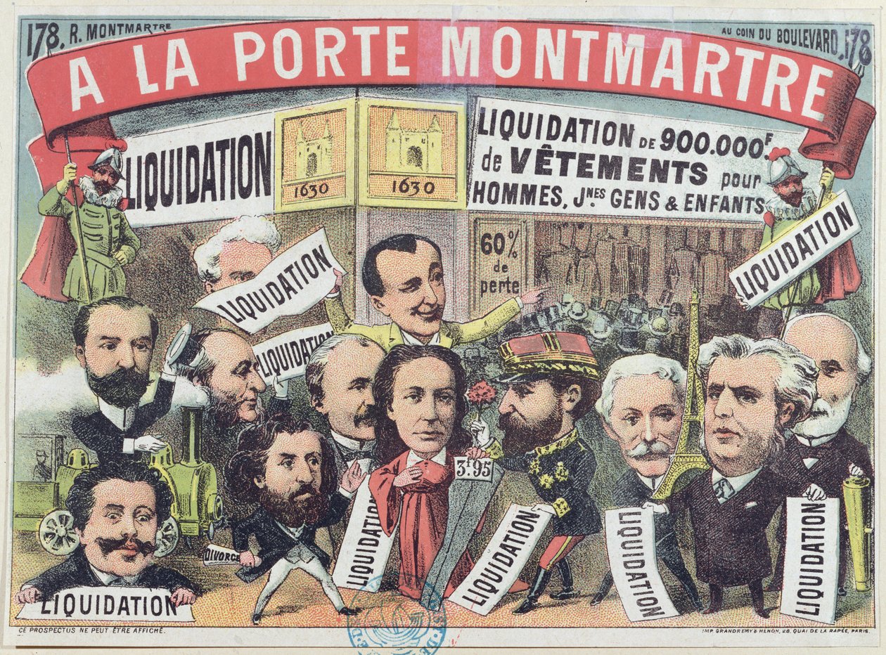 Pubblicità per una vendita di abbigliamento al grande magazzino La Porte Montmartre, c.1880 da French School