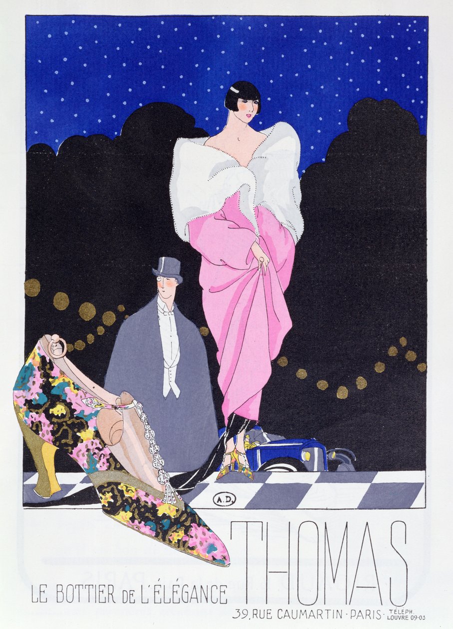 Pubblicità per il calzolaio Thomas dalla rivista di moda Art-Gout-Beaute, 1924 da French School