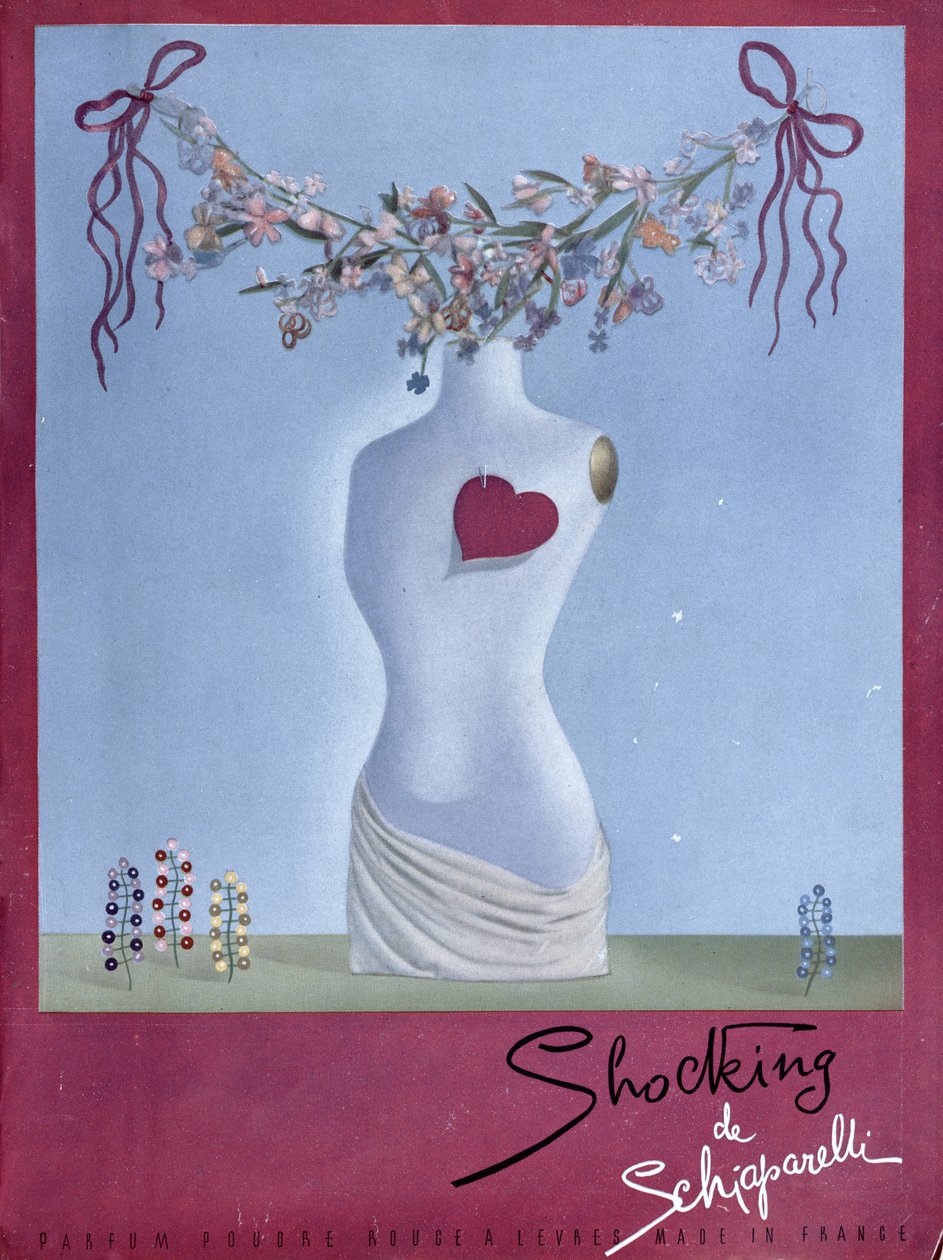 Pubblicità del profumo "Shocking" di Schiaparelli, illustrazione dalla rivista "Vogue", novembre 1938 (litografia a colori) da French School
